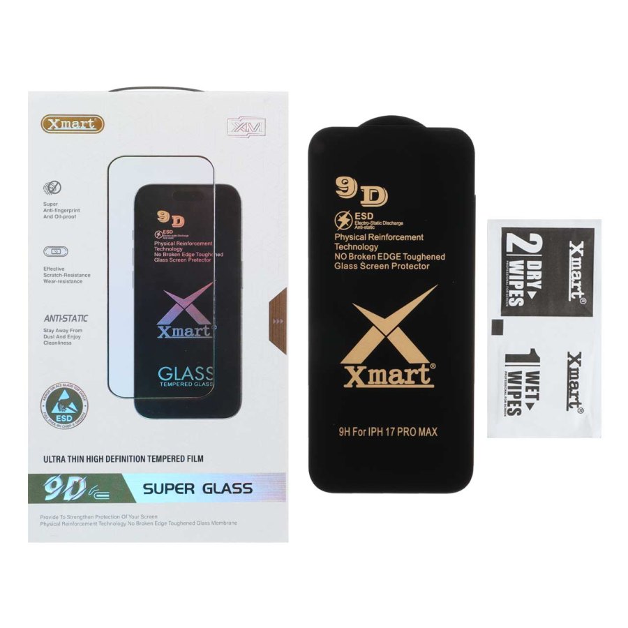 محافظ صفحه نمایش شیشه ای Full Cover XMART 9D-ESD مدل Apple iPhone 17 Pro Max / iPhone 18 Pro Max (پک دار) - تصویر 1