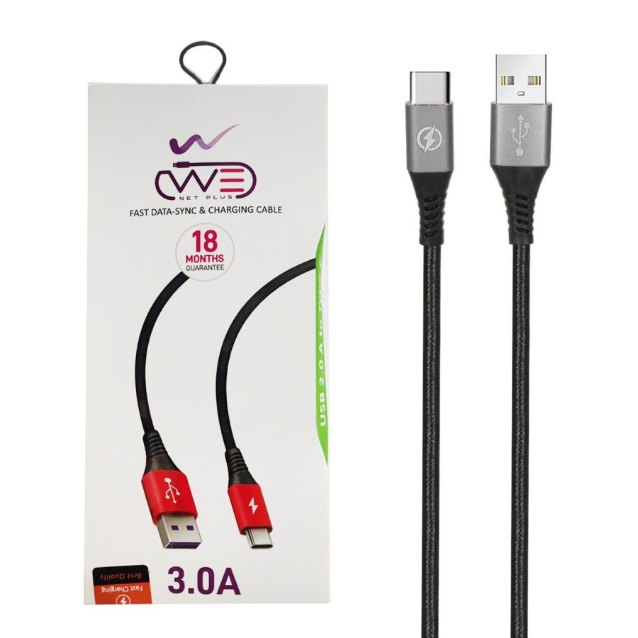 کابل شارژ فست We-net Plus Type-C مدل ETW 003 - مشکی خاکستری - تصویر 1