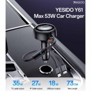 شارژر فندکی PD و فست سه پورت Yesido مدل Y61 53W - مشکی (گارانتی 6 ماه تعویض نیکان همراه) - تصویر 4