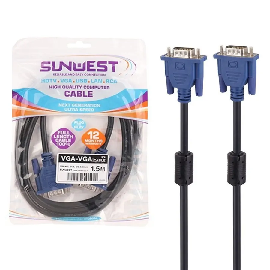 کابل 1.5 متری SunWest VGA - مشکی - TCO - تصویر 1