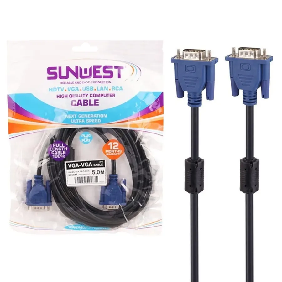 کابل 5 متری SunWest VGA - مشکی - TCO - تصویر 1