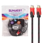 کابل 10 متری کنفی SunWest HDMI - مشکی قرمز - TCO - تصویر 1