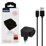 شارژر دیواری فست سه پورت NITU مدل TC026 به همراه کابل شارژ اندروید - مشکی (گارانتی 12 ماه تعویض نیکان همراه) - تصویر 1
