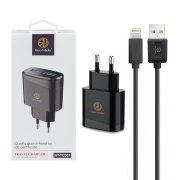 شارژر دیواری فست دو پورت Rico Vitello مدل NT-TC007 12W به همراه کابل شارژ آیفون - مشکی - تصویر 1