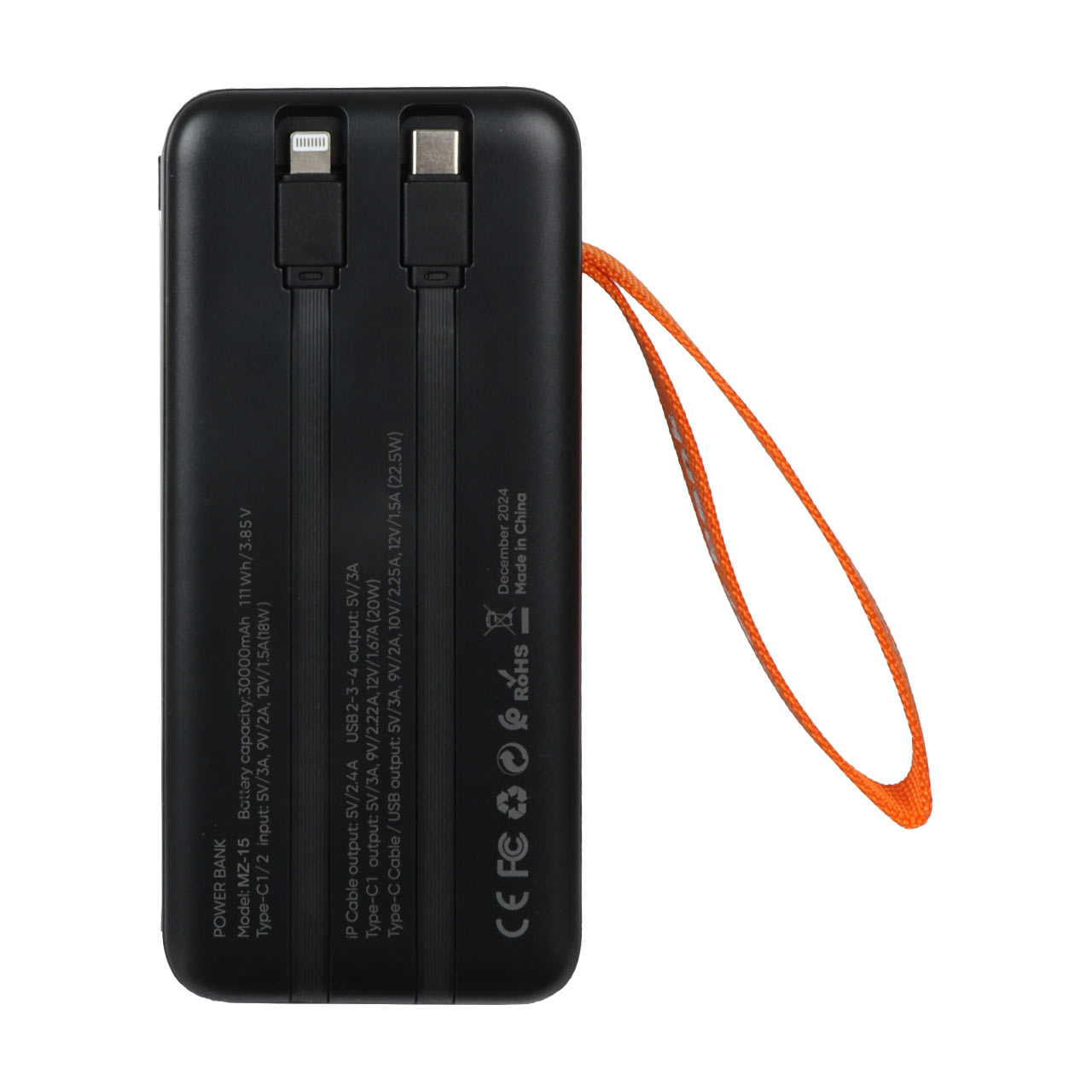 نمای دیگر پاوربانک PD و فست شارژ Max 22.5W 30000mAh مدل MZ-15 - مشکی - MMX