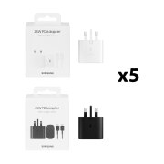شارژر دیواری سه پین PD و فست تک پورت Samsung مدل EP-TA800 25W به همراه کابل شارژ Type-C (پک 5 عددی) (گارانتی پارتیان پایا) - تصویر 1