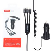 شارژر فندکی فست دو پورت Tranyoo مدل T-C23 30W بهمراه کابل متصل - مشکی - تصویر 1