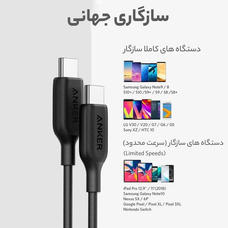 نمای دیگر کابل شارژ فست ANKER Type-C to Type-C مدل A8752H11 - مشکی (گارانتی 18ماهه حافظه طلایی ایستا)