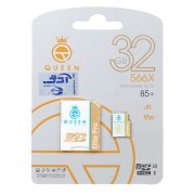 Queen tech microSDHC & adapter U3 Class 10 566X -85MB/s-32GBسفید طلایی - تصویر 1