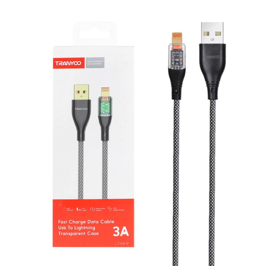 کابل شارژ و دیتا فست کنفی آیفون TRANYOO مدل T-X40 IP - مشکی - تصویر 1