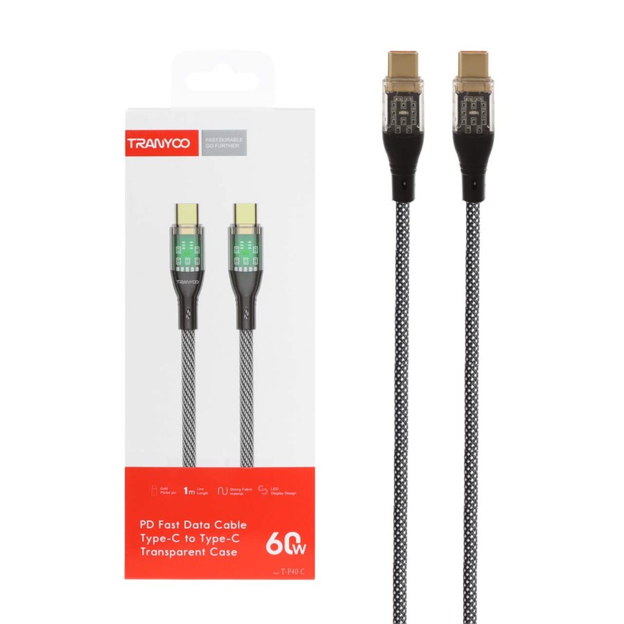 کابل شارژ PD و فست Tranyoo Type-C to Type-C مدل T-P40 C - مشکی - تصویر 1