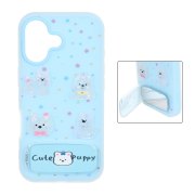 قاب Cute Puppy دولایه عروسک برجسته استندشو آینه ای Apple iPhone 17 - آبی - تصویر 1