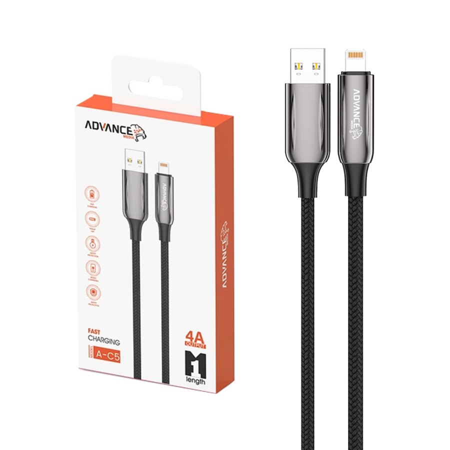 کابل شارژ فست آیفون Advance Media مدل A-C5 - مشکی (گارانتی یکساله ویستا حافظه) - تصویر 1