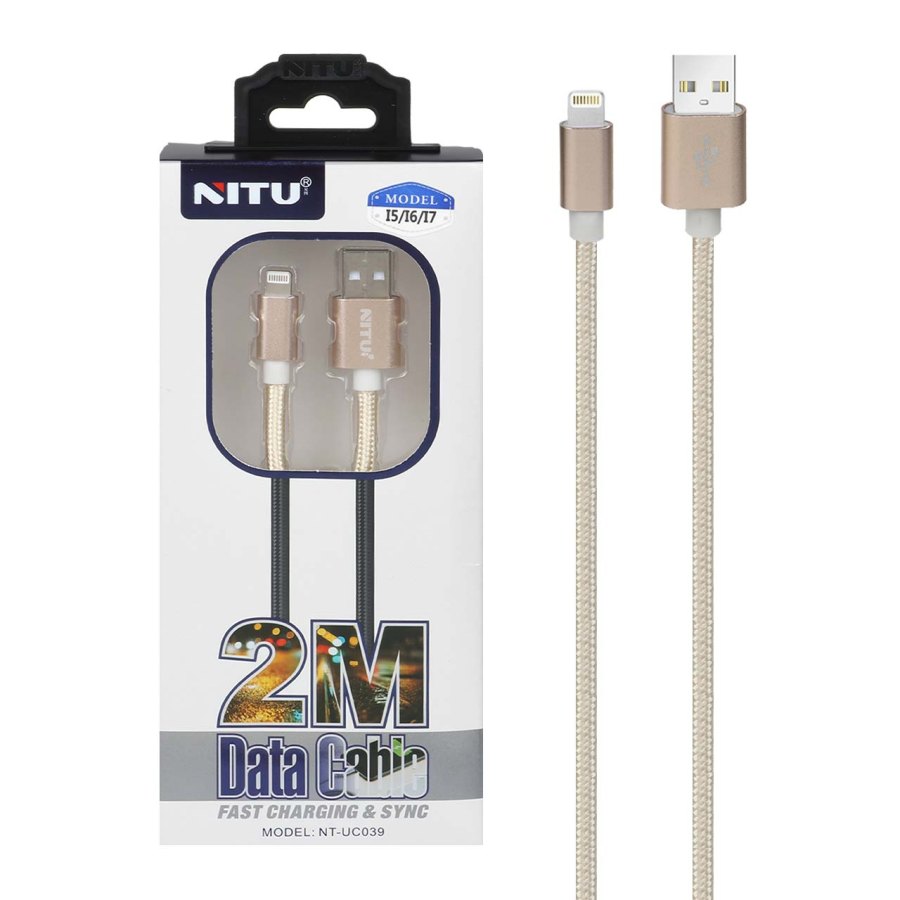 کابل شارژ 2 متری آیفون NITU مدل UC039 - طلایی (گارانتی 18 ماه تعویض نیکان همراه) - تصویر 1