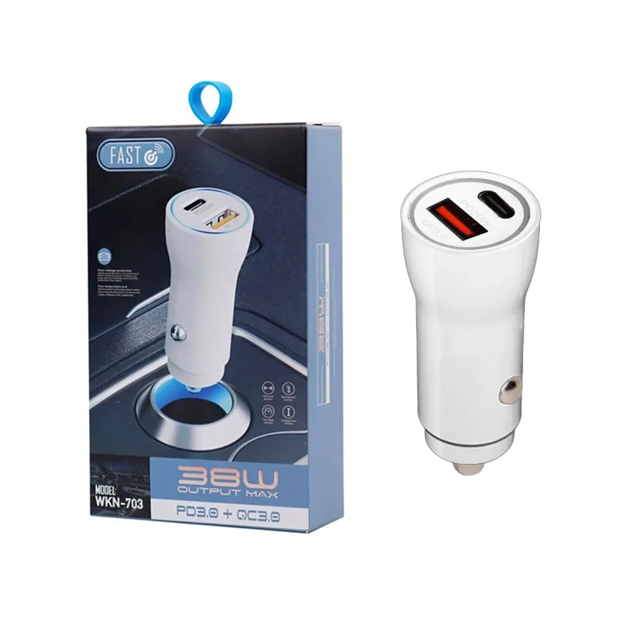 شارژر فندکی PD و فست دو پورت مدل WKN-703 20W - سفید - RYL - تصویر 1