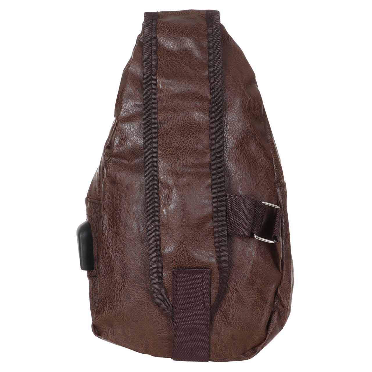 نمای دیگر کیف تک بند مدل Body Bag چرمی - قهوه ای تیره - کد 1