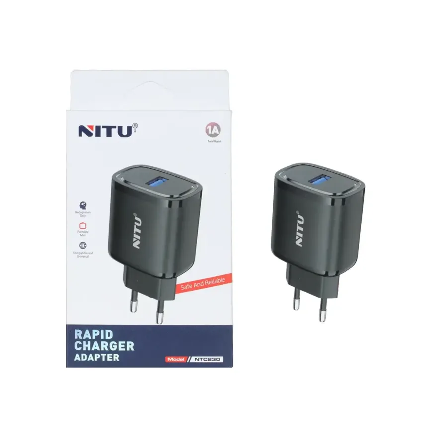 شارژر دیواری تک پورت Nitu مدل NTC230 - مشکی (گارانتی12 ماه تعویض نیکان همراه) - تصویر 1