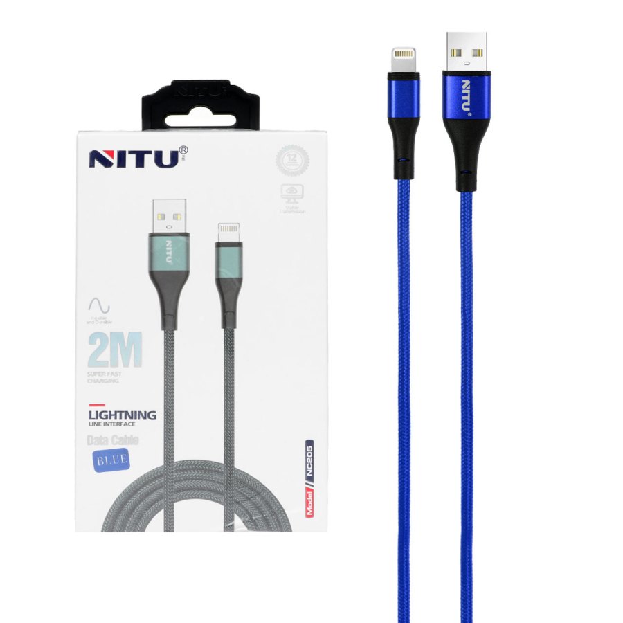 کابل شارژ فست 2 متری آیفون NITU مدل NC205 - آبی (گارانتی 12 ماه تعویض نیکان همراه) - تصویر 1