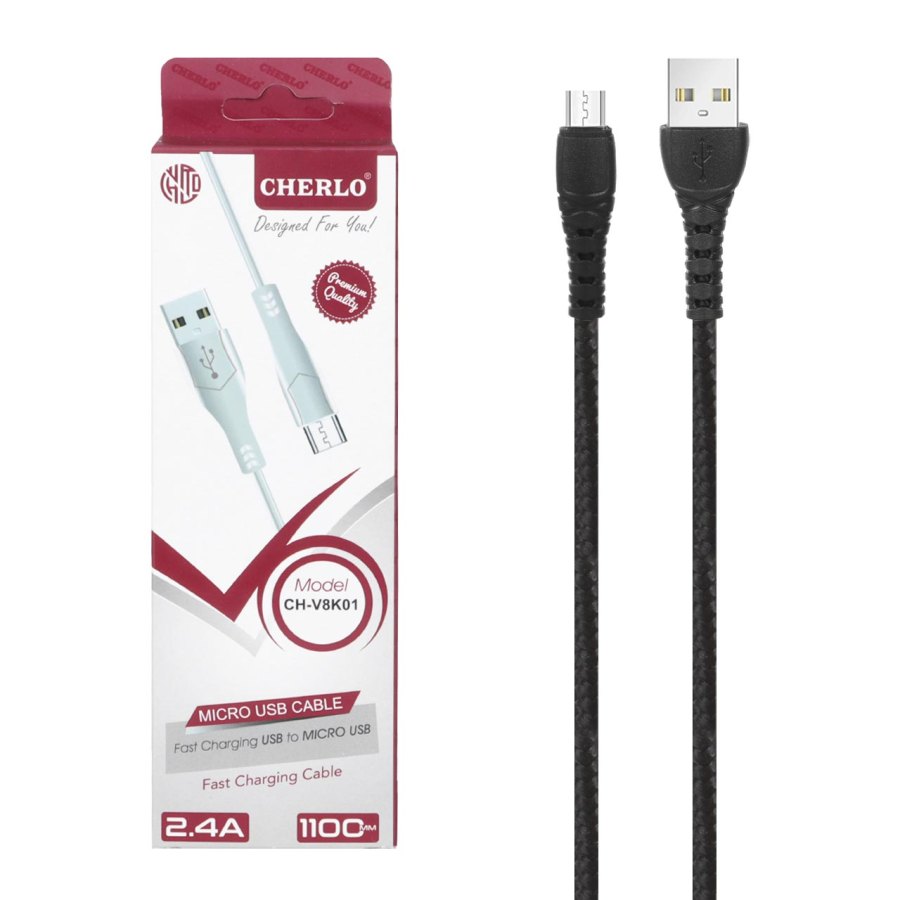 کابل شارژ کنفی 1.1 متری فست اندروید CHERLO مدل V8-K01 - مشکی - SMO - تصویر 1