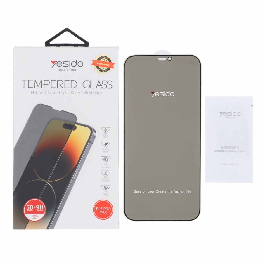 محافظ صفحه نمایش شیشه ای اورجینال Privacy Glass Yesido مدل Apple iPhone 12 Pro Max (پک دار) - تصویر 1