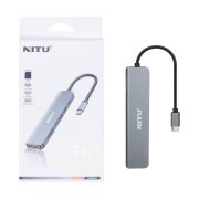 هاب 7 پورت NITU Type-C مدل NN37 - خاکستری(گارانتی شش ماه تعویض نیکان همراه) - تصویر 1