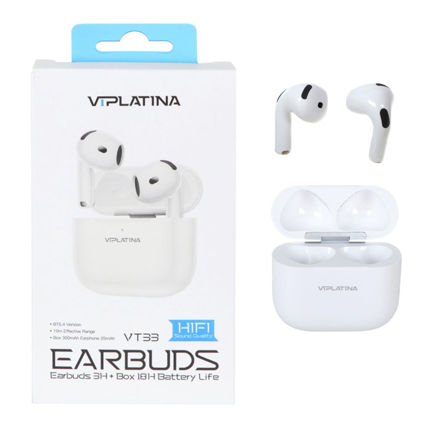 ایرفون بی سیم VIPLATINA مدل VT33 - سفید (گارانتی 12 ماه تعویض نیکان همراه) - تصویر 1