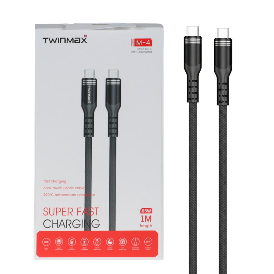 کابل شارژ فست TwinMax Type-C to Type-C مدل M-4 65W - مشکی - MMX - تصویر 1