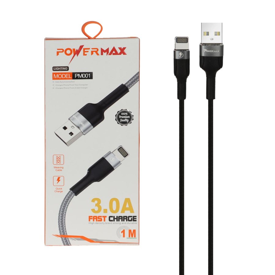 کابل شارژ فست آیفون Power Max مدل PM001 - مشکی طوسی - تصویر 1