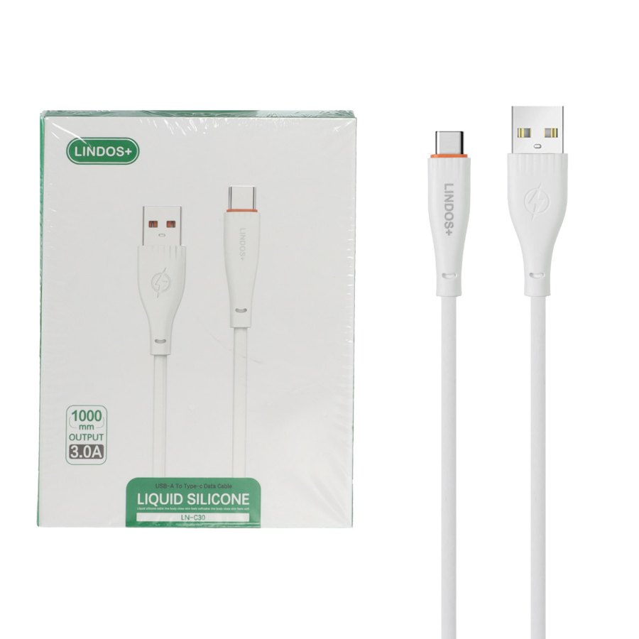 کابل شارژ فست Lindos+ Type-C مدل LN-C30 - سفید (گارانتی تعویض یکساله شرکتی) - تصویر 1