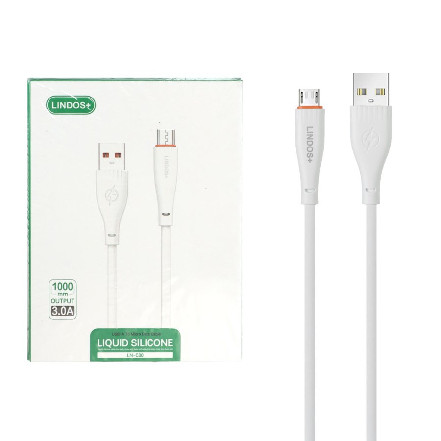 کابل شارژ فست اندروید +Lindos مدل LN-C30 - سفید (گارانتی تعویض یکساله شرکتی) - تصویر 1