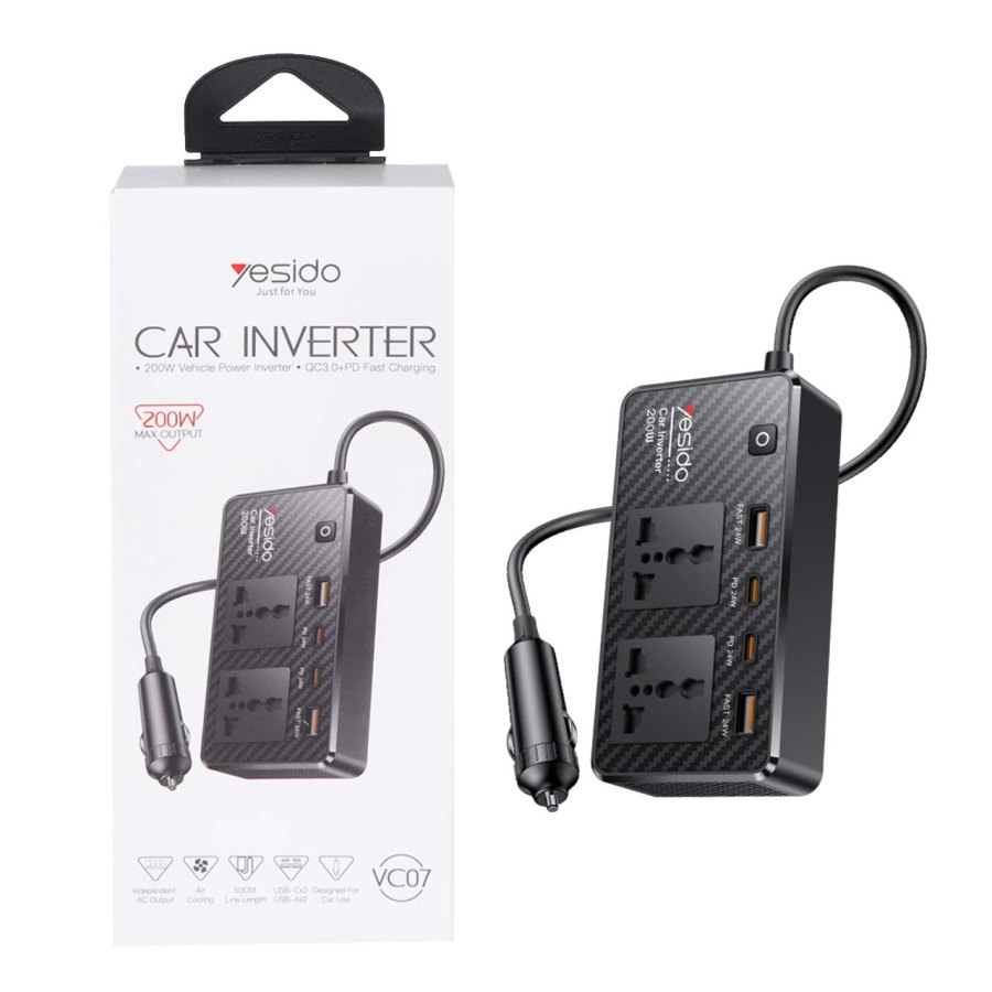 اینورتر خودرو Yesido مدل VC07 200W - مشکی (گارانتی12 ماه تعویض نیکان همراه) - تصویر 1