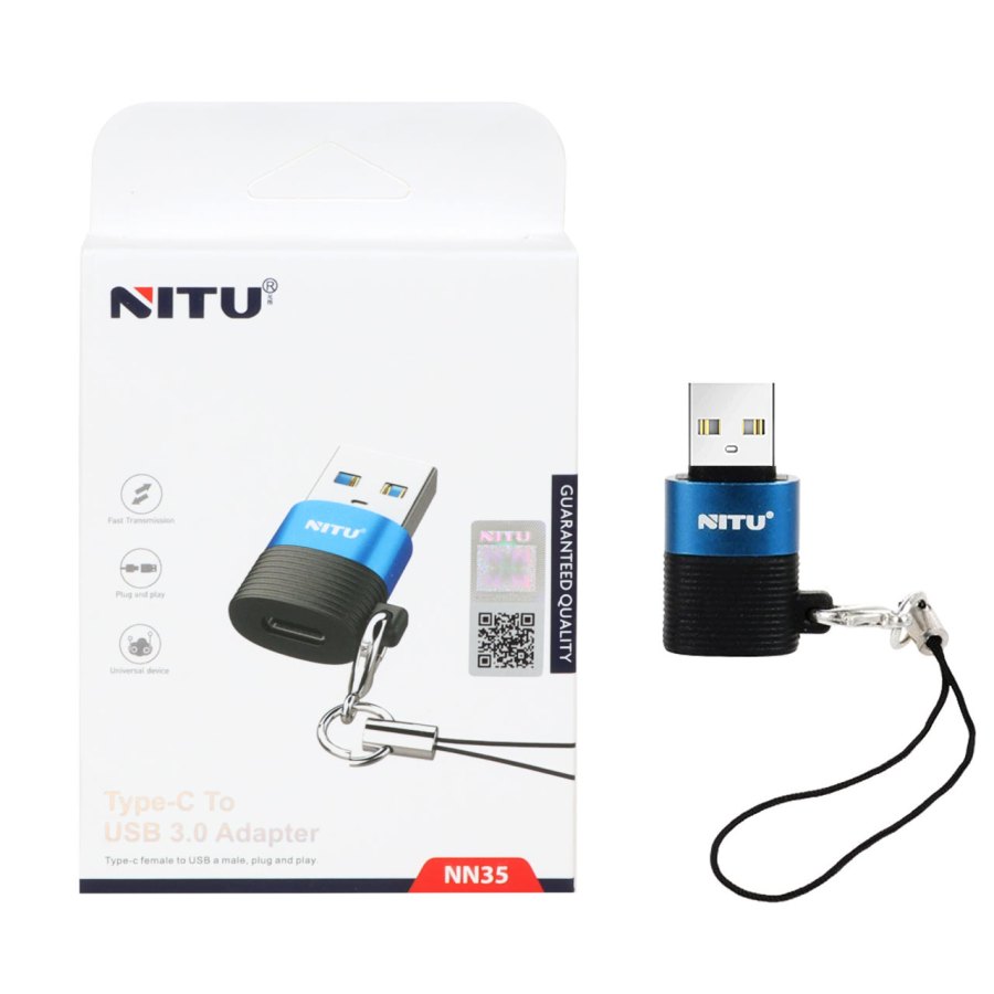 تبدیل NITU Type-C TO USB مدل NN35 - مشکی آبی (گارانتی 12 ماه تعویض نیکان همراه) - تصویر 1