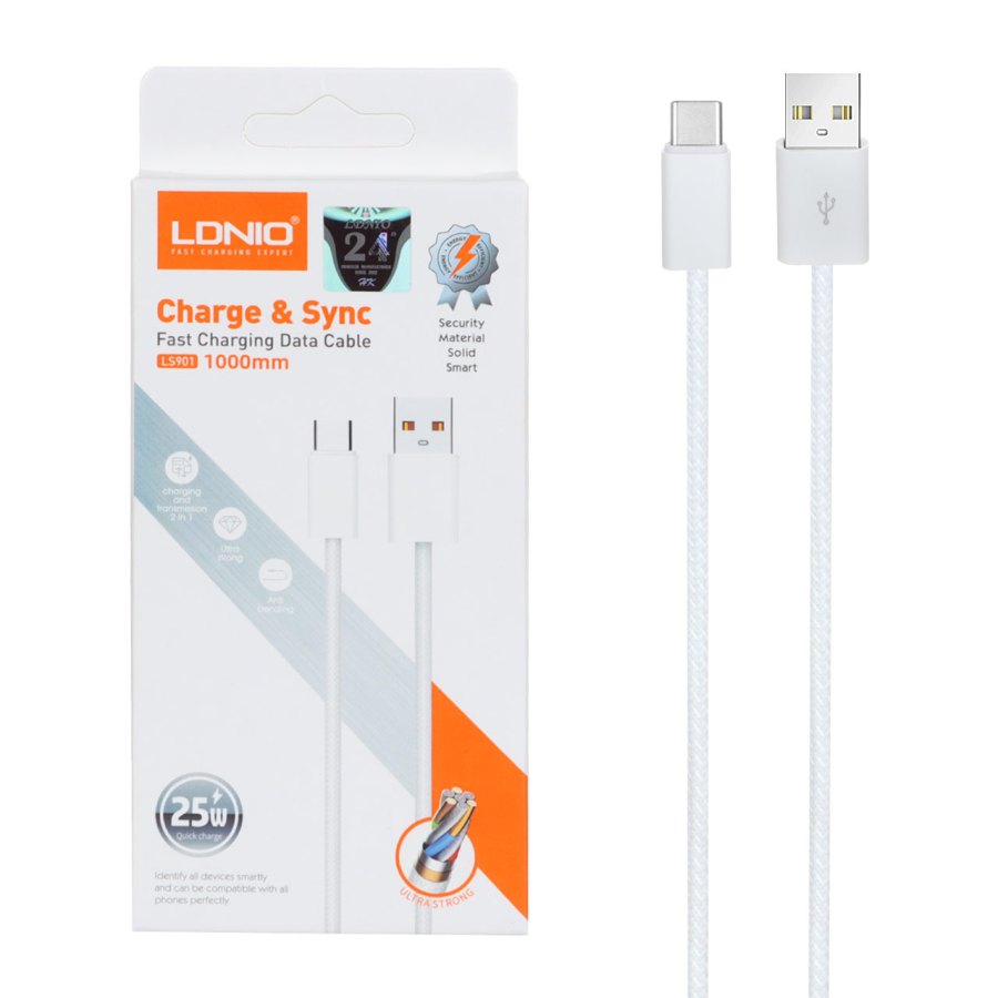 کابل شارژ فست LDNIO Type-C مدل LS901 - سفید - تصویر 1