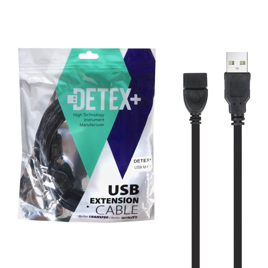 کابل افزایش طول 5 متری DETEX+ USB - مشکی - تصویر 1