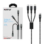 کابل شارژ و دیتا PD و فست 1.2متری سه کاره NITU مدل NC206G - مشکی سفید (گارانتی12 ماه تعویض نیکان همراه) - تصویر 1