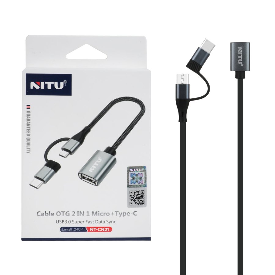 تبدیل NITU OTG TO Type-C & micro USB مدل CN21 - مشکی خاکستری (گارانتی 12 ماه تعویض نیکان همراه) - تصویر 1