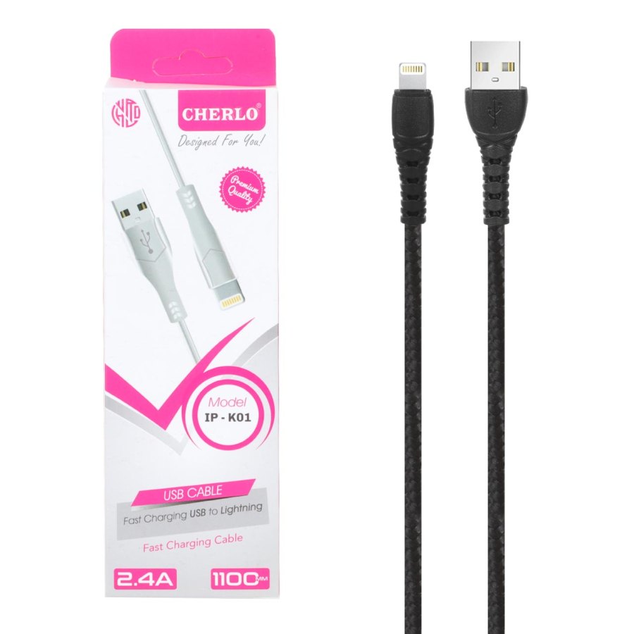 کابل شارژ کنفی 1.1 متری فست آیفون CHERLO مدل IP-K01 - مشکی - SMO - تصویر 1