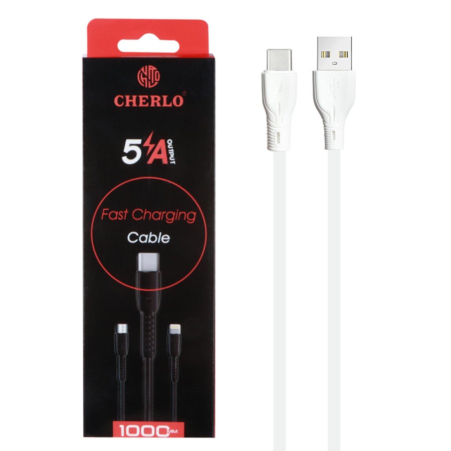 کابل شارژ 1.1 متری فست CHERLO Type-C مدل CH-TC09 - سفید - SMO - تصویر 1