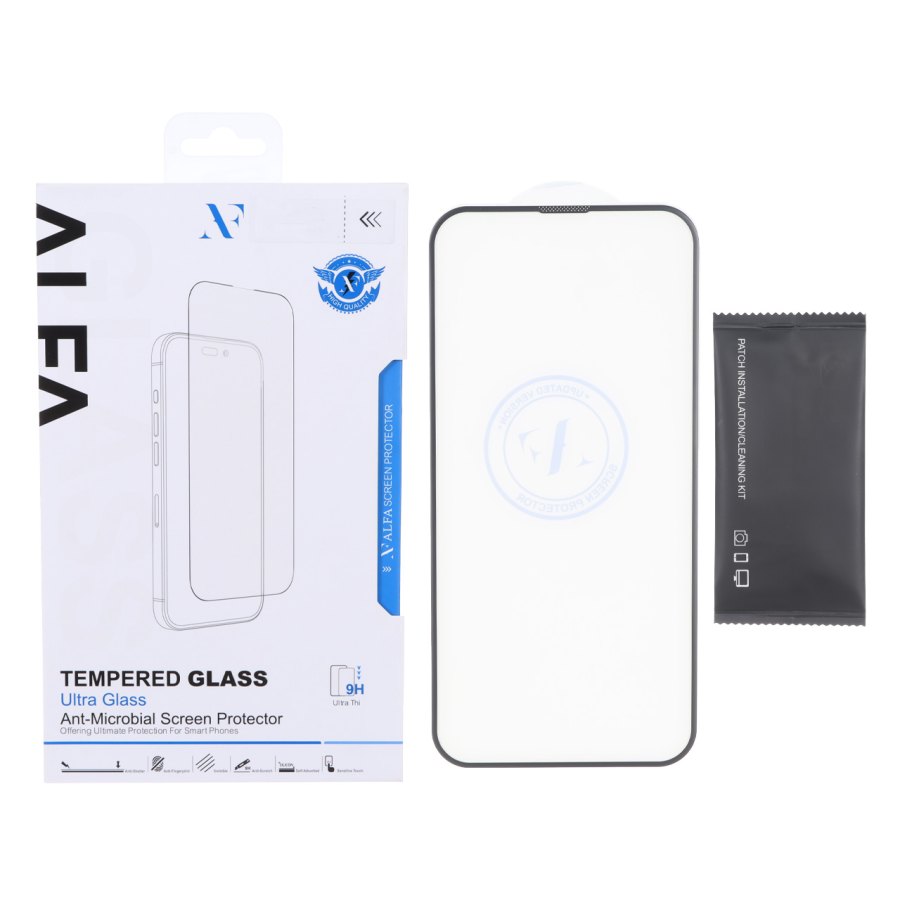 محافظ صفحه نمایش شیشه ای اورجینال Full Cover ALFA Carbon مدل Apple iPhone 13 / iPhone 13 Pro / iPhone 14 / 16e (پک دار) - تصویر 1