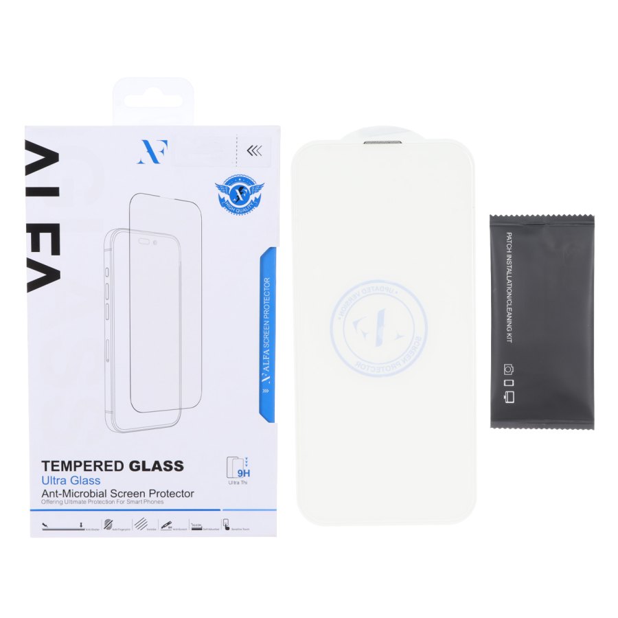 محافظ صفحه نمایش شیشه ای اورجینال ALFA بدون حاشیه Apple iPhone 16 / iPhone 15 / iPhone 14 Pro (پک دار) - تصویر 1