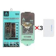 محافظ صفحه نمایش شیشه ای اورجینال Full Cover ESD Anti Static - Akam Magic Glass Box مدل Apple iPhone 13 / iPhone 13 Pro / iPhone 14 / 16e به همراه دستمال (پک 3 عددی) - تصویر 1
