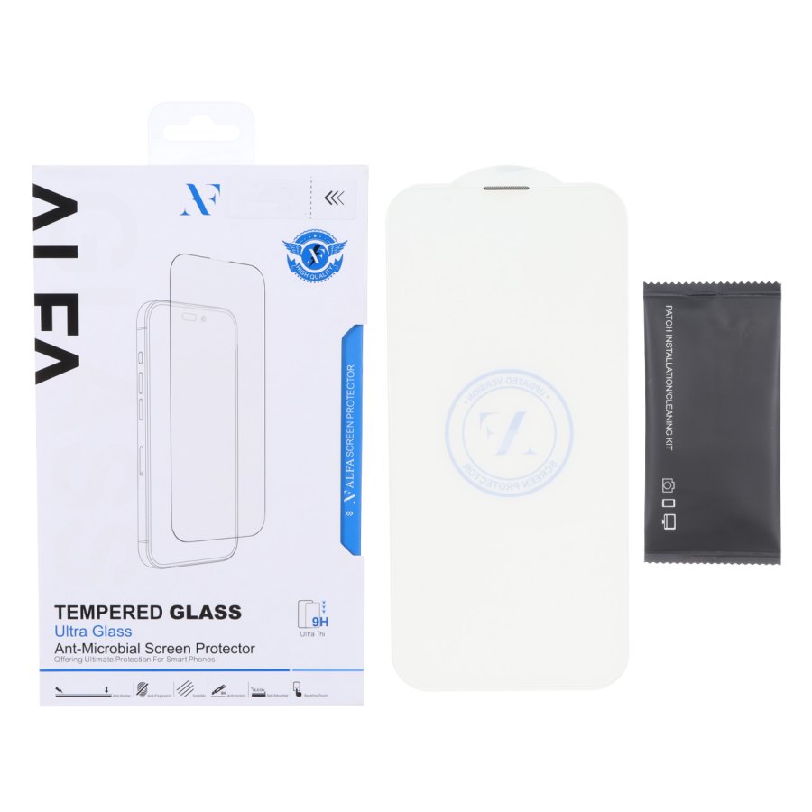 محافظ صفحه نمایش شیشه ای اورجینال ALFA بدون حاشیه Apple iPhone 13 / iPhone 13 Pro / iPhone 14 / 16e (پک دار) - تصویر 1