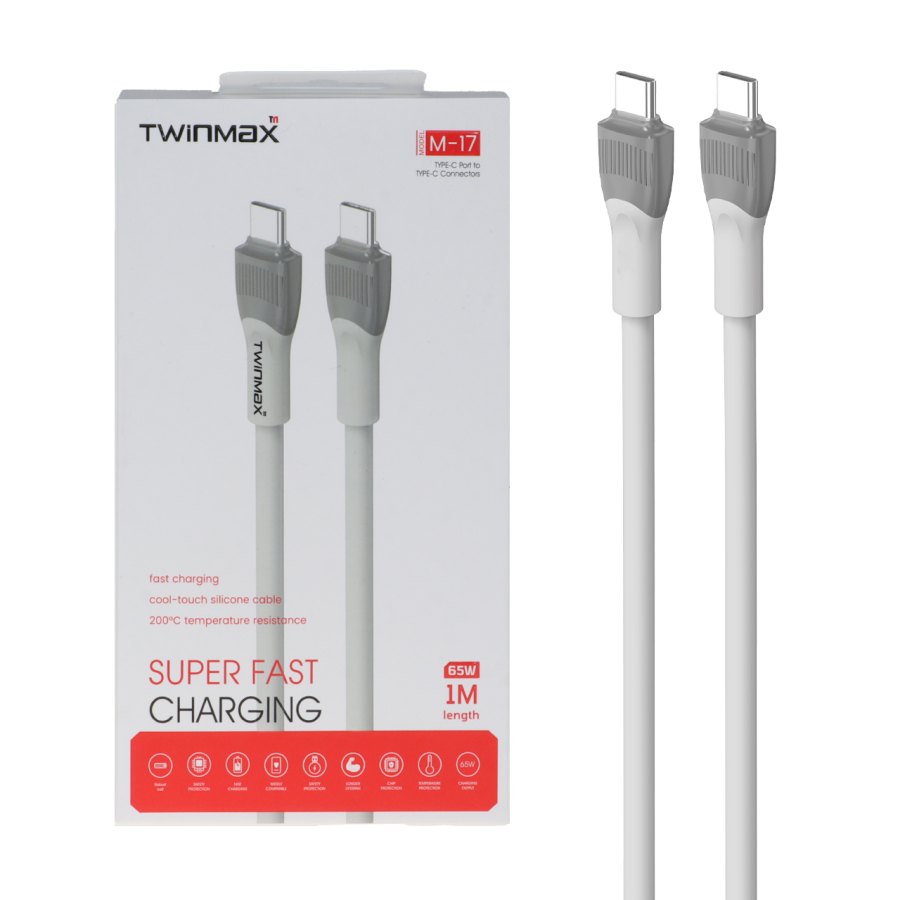 کابل شارژ فست TwinMax Type-C to Type-C مدل M-17 65W - طوسی - MMX - تصویر 1