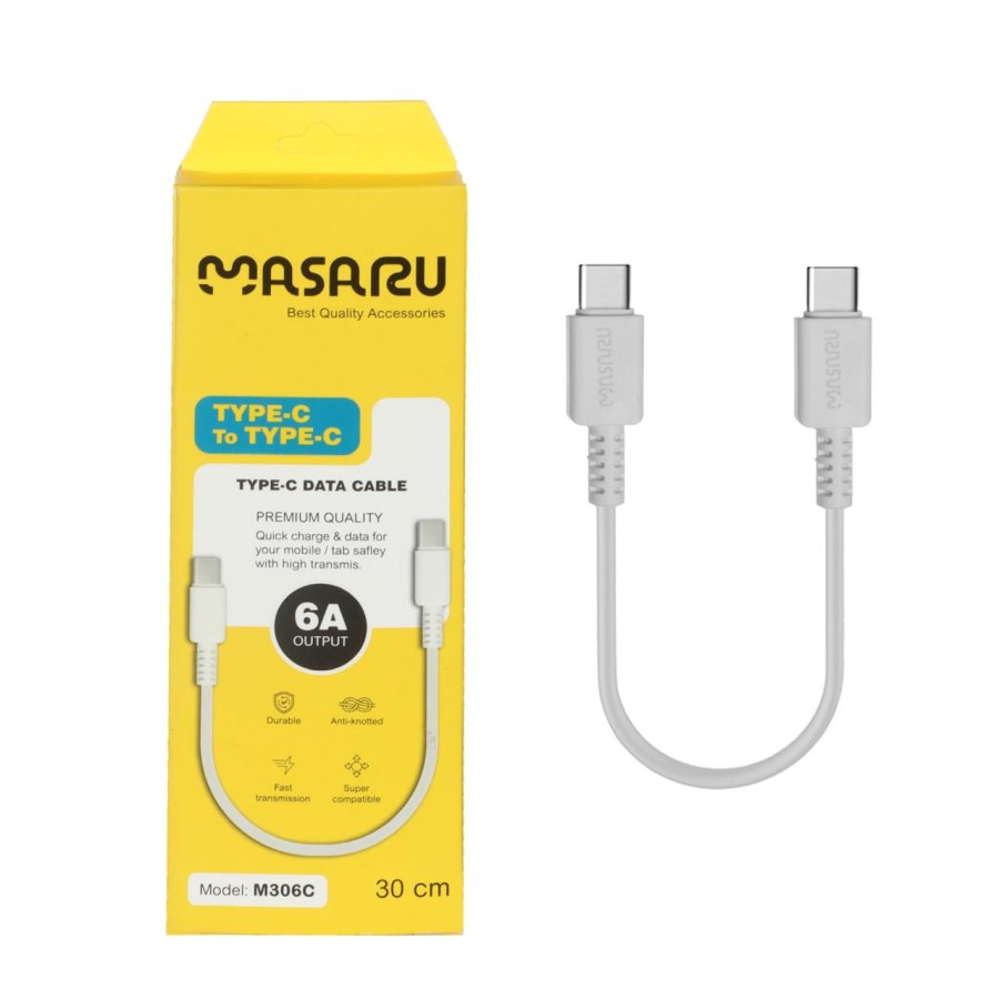 کابل شارژ فست پاوربانک Masaru Type-C To Type-C مدل M306C - سفید - SMO - تصویر 1